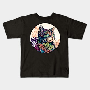 Cat Boho Vintage Bohemian Lover Kids T-Shirt